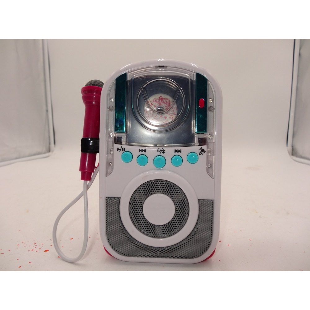 My Life As Bluetooth Karaoke Machine with Microphone an Light Effects White Pink